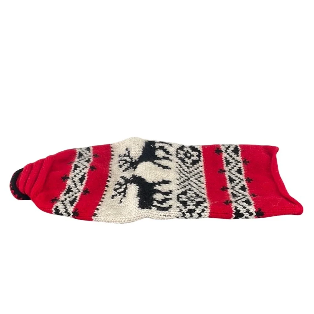 Chilly Dog Red Reindeer Wool Dog Sweater Hand Knit‎ Fair Isle Pet Apparel